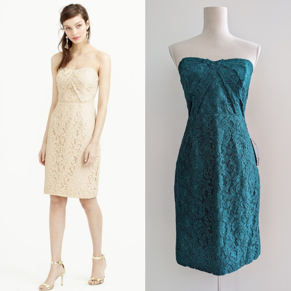J Crew Kelsey Strapless Floral Lace Cocktail Bridesmaid Dress